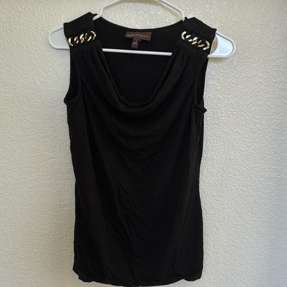Dana Buchman sleeveless top with golden chain details, size XS